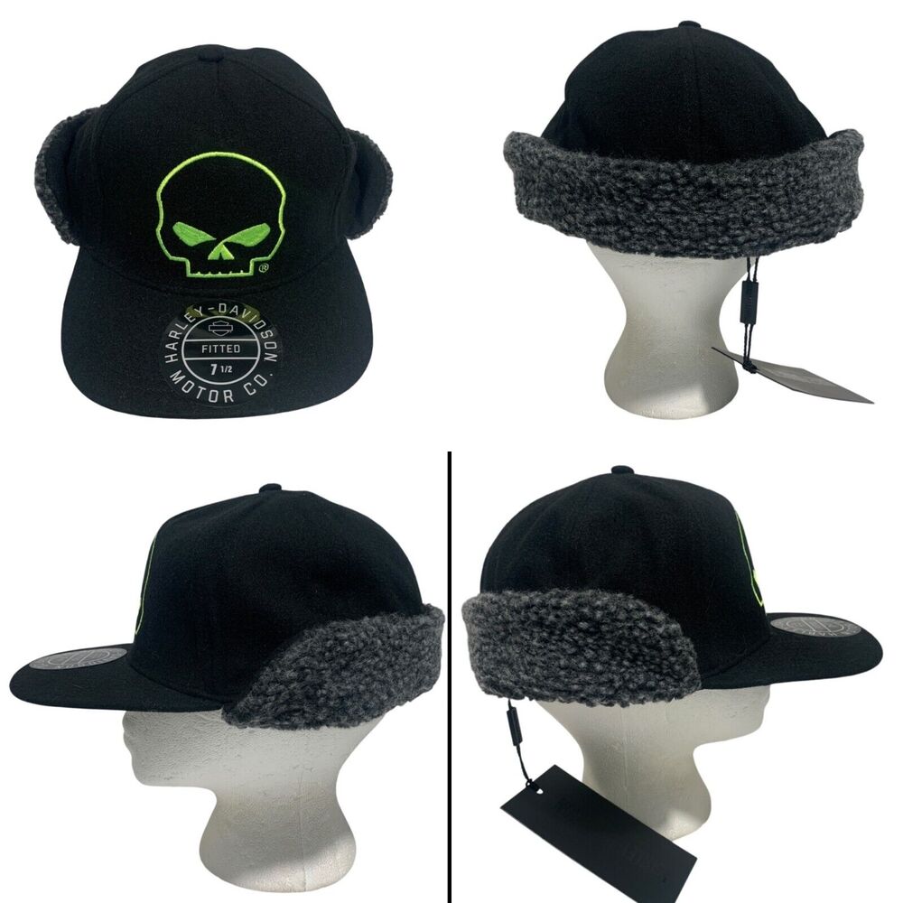 Harley Davidson Men's Size 7 1/2 (XL) Fitted Willie G Skull Sherpa Ear Hat Cap
